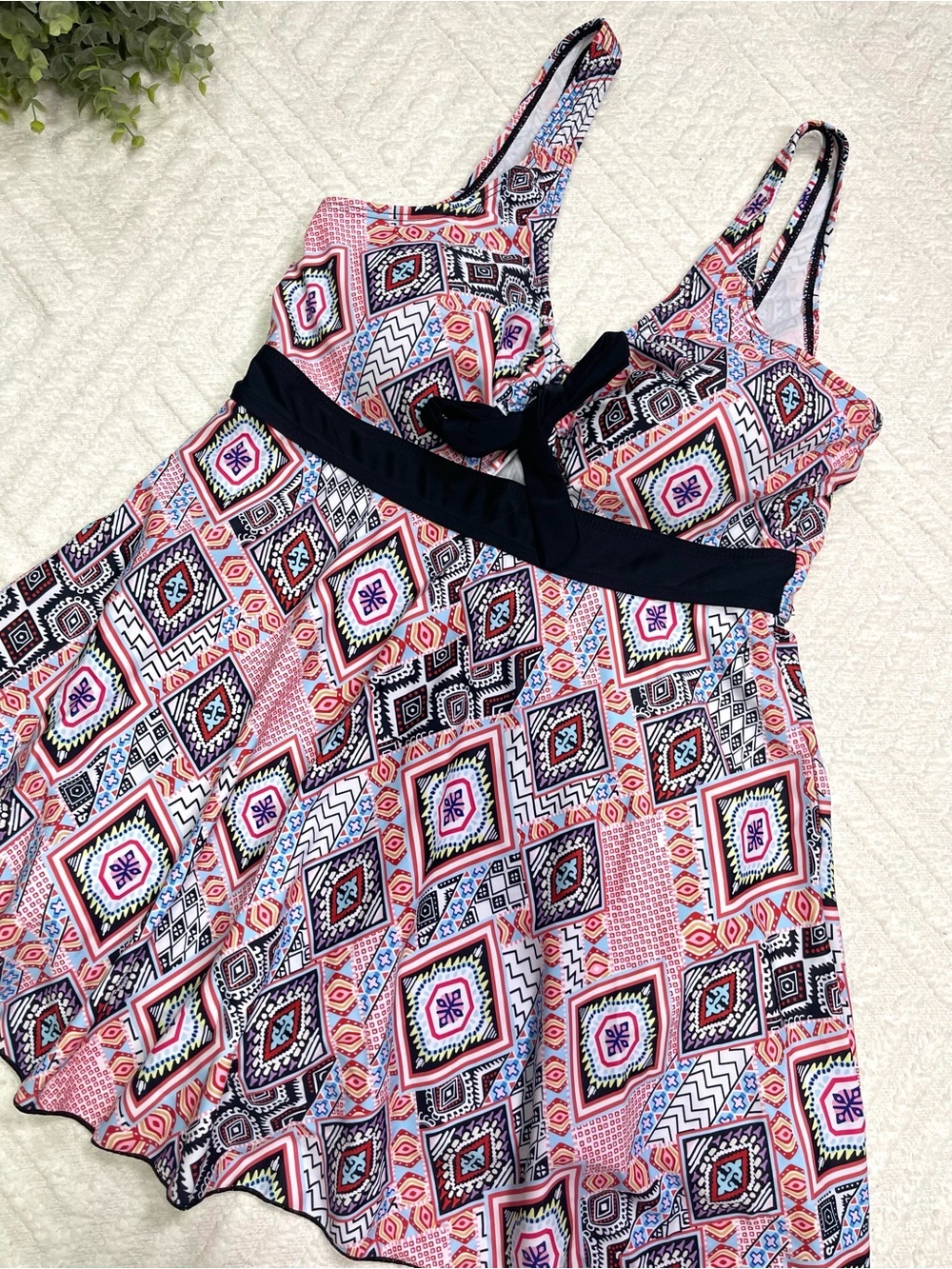 Patterned Swim Dress with Built in Shorts Size M